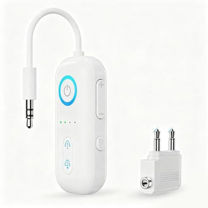 Bluetooth 5.4 Transmitter Receiver, Wireless Audio Adapter, Airplane Gadgets & Travel Essentials – for 2 Headphones, 20H Battery, aptX Low Latency, 3.5mm AUX Jack, for Car, TV, Home-Cream