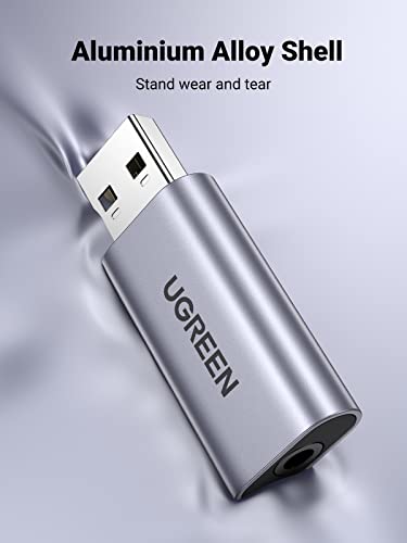 UGREEN USB to Audio Jack USB External Sound Card 3.5mm Audio Adapter | 2 in 1 USB A to Aux TRRS Headphone Adapter Mics Stereo Jack Aluminum Compatible with PS5 PC Windows Mac Linux Laptop Desktop