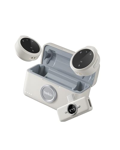 Belkin Stage Wireless Mini Microphone, Dual Lavalier Mic Set, Magnetic | 24-bit/48kHz audio, noise reduction, magnetic clip-on, 36-hour battery, for iPhone, Android, YouTube, vlogging - style: Microphone