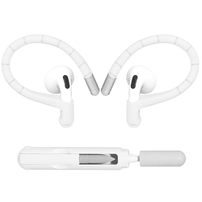 Adhiper Ear Hooks for Airpods 4, 3, 2, 1 & Airpods Pro 2, 1 Gen - White | Memory Wire Ear Hooks [Added Anti-Lost Lanyard & 3-in-1 Cleaning Kit], Anti-Slip Sports Accessories for Airpods Series