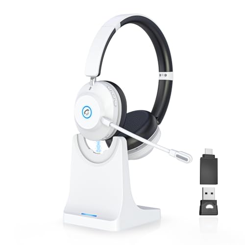 Bluetooth Headset with Microphone, Wireless Headset AI Noise Cancelling | Computer Headphone for Clear Call＆Meeting 47H Work, Dual-Mode Bluetooth 6.0 & 2.4GHz Dongle, Office/PC/Phone/Teams