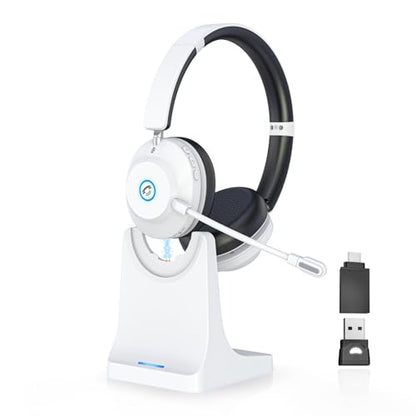 Bluetooth Headset with Microphone, Wireless Headset AI Noise Cancelling | Computer Headphone for Clear Call＆Meeting 47H Work, Dual-Mode Bluetooth 6.0 & 2.4GHz Dongle, Office/PC/Phone/Teams