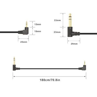 90 Degree 1/8 to 1/4 Stereo Audio Cable, Right Angle 3.5mm TRS Male to 6.35mm TRS Male Aux Cord for Guitar, Keyboard Piano, Laptop, Speaker and Amplifiers (70in), 5.9FT