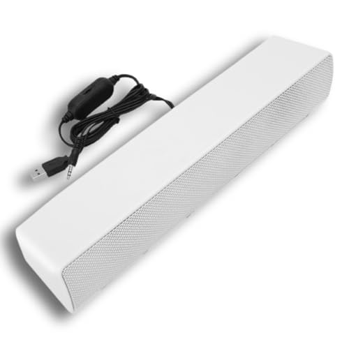 V-196 Computer Sound Bar, White USB Powered 3.5mm Input 2.0 Channel Stereo Soundbar with Volume Knob and Blue LED Breathing Light - color: White