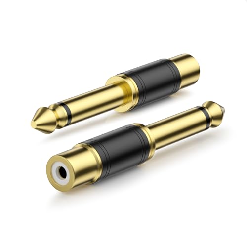 VANAUX 2-Pack RCA to 1/4 Inch Audio Adapter, 6.35mm TS Mono Plug Male to RCA Female Connectors, Gold-Plated - size: 2PCS-black, style: RCA Female to 1/4 Inch Male