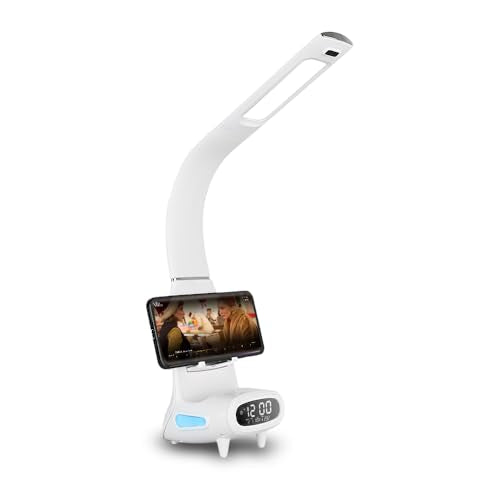 IHAO Multi Functional Smart Eye-Care Desk Lamp Wireless Charger & Digital Alarm Clock Gesture Control Adjustable Light 15W Fast Charging Hidden Phone Stand, Date Timer Display Wake-Up Light-TX79 White - color: Table Lamp TX79 White