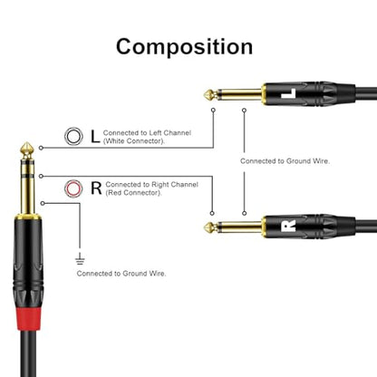 1.6 FT 1PACK 1/4 Inch TRS Stereo Y Splitter Insert Cable, Gold Plated Audiowave Series 6.35mm Male to Dual 6.35mm TS Male Mono Breakout Cable, Audio Cord - size: 1.6 FT