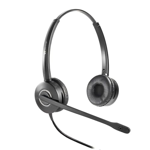 VT Telephone-Headset Microphone Noise-Cancelling Headphone QD - Quick Disconnect Call Center Headset with RJ09 Cables Compatible with Polycom,Yealink,Grandstream,Snom,Fanvil,Mitel Phones (Binaural) - size: Binaural