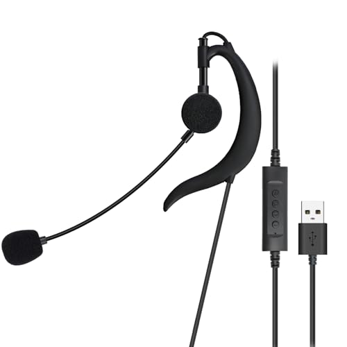 Wired USB Earbuds with Boom Mic for PC Mac Laptop Computer