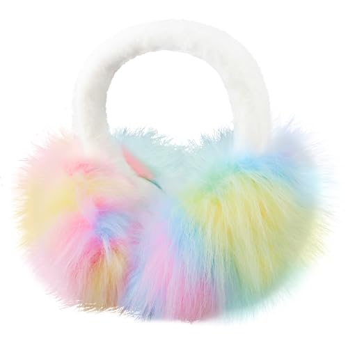 Earmuffs for Women Girls Faux Fur Fuzzy Headband Foldable Ear Covers Cold Weather Accessory - color: Colorful 1