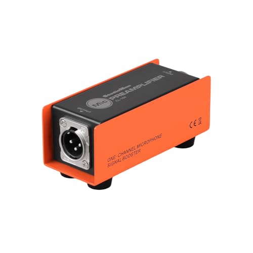StudioMan CL-100 XLR Preamp for Dynamic Microphones,25dB Gain, Low-Noise Amplifier,Compact Metal Housing, XLR I/O,Orange/Black, Phantom Power Compatible