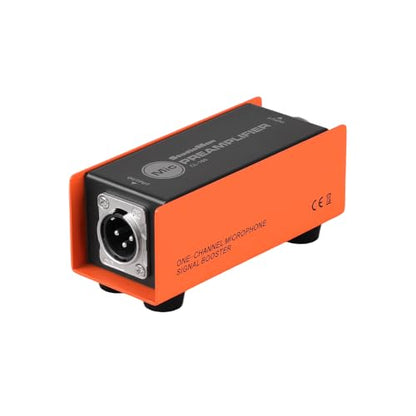 StudioMan CL-100 XLR Preamp for Dynamic Microphones,25dB Gain, Low-Noise Amplifier,Compact Metal Housing, XLR I/O,Orange/Black, Phantom Power Compatible
