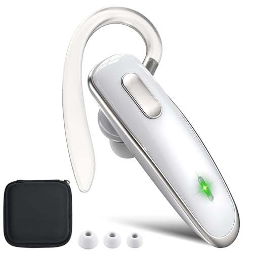 Bluetooth Headset V5.1, Wireless Hands-Free Earpiece with Noise Cancellation, Built-in Microphone for iPhone Android Business Calls - White - color: White, style: Single Bluetooth headset