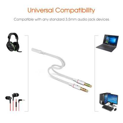 Headphone Splitter 3.5mm, Audio Splitter 2 Female to 1 Male, Y Splitters Cable for Headset Xbox PS4 Headset Microphone Computer Gaming Speaker PC Laptop, White - color: White