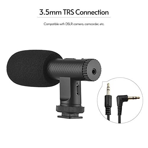 Portable Stereo Microphone Video Recording Mic 3.5mm TRS Plug | Built-in Rechargeable Battery for DSLR Cameras Camcorder