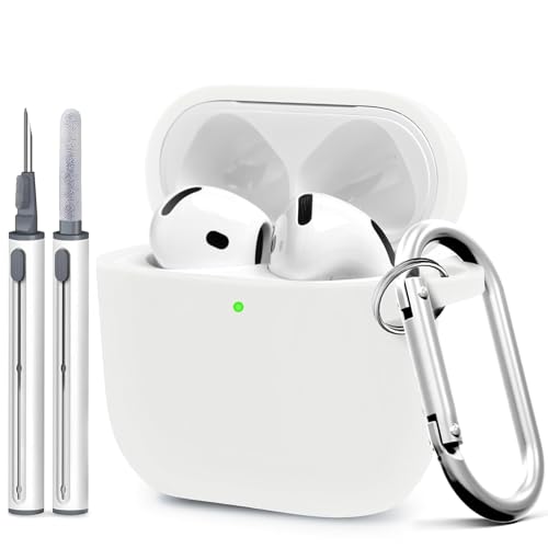 for Airpods 4th Case Cover, Come with Cleaner Kit,Soft Skin Silicone Case Cover with Keychain, Full Protective Case for Men and Women, Compatible with AirPods 4th Generation Case,White - color: B7-White