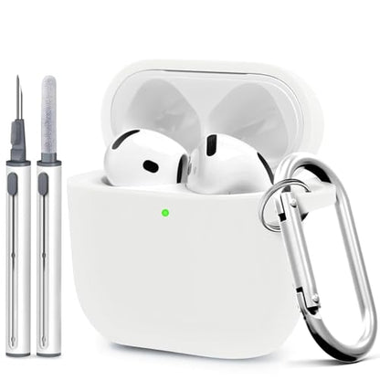for Airpods 4th Case Cover, Come with Cleaner Kit,Soft Skin Silicone Case Cover with Keychain, Full Protective Case for Men and Women, Compatible with AirPods 4th Generation Case,White - color: B7-White
