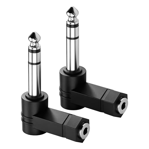 6.35mm Right Angle to 1/8" TRS Adapter,6.35mm 90 Degree Male to 3.5mm Female Stereo Audio Connector for Headphone, MP3, PC (2-Pack)
