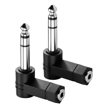 6.35mm Right Angle to 1/8" TRS Adapter,6.35mm 90 Degree Male to 3.5mm Female Stereo Audio Connector for Headphone, MP3, PC (2-Pack)