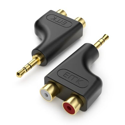 EMK 3.5mm to RCA Female 2-Pack RCA Female to Aux Audio Adapter HiFi Sound Headphone Jack Adapter Metal Shell Y Splitter Auxiliary Cord 1/8 Connector for Phone Speaker MP3 Tablet HDTV