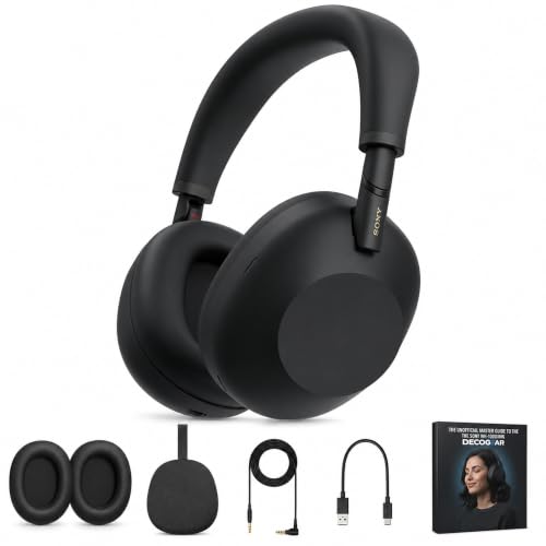 Sony WH1000XM6/B Best Wireless Noise Canceling Headphones, Black Bundle with Deco Essentials Headphones Ear Pads Replacement Headset Ear Cushions and Deco Gear Unofficial Master Guide - color: Charcoal