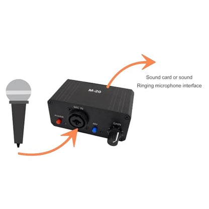 Microphone Preamp, High Gain Mic Preamplifier Booster with 48V Power XLR Output, Audio Mixer Preamp Dynamic Condenser Microphones for Podcast Broadcast Home Recording