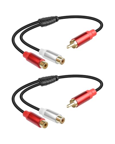 Short RCA Y Splitter Cable,1 RCA Male to 2 RCA Female Stereo Audio Extension Cable for Speaker,Subwoofer,Amplifier,Stereo System,Home Theater,2Pack(0.3M/1FT) - size: 1M to 2F