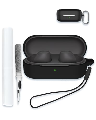 Case for Sony WF-C510 Truly Wireless in-Ear Bluetooth Earbud Headphones, Soft Silicone Protective Portable Scratch Shock Resistant Shell with Cleaner Kit & Carabiner & Lanyard，Black - color: BLACK