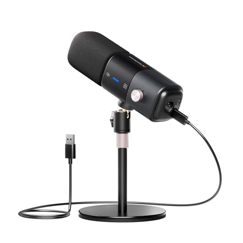 AM25X Gen2 XLR/USB Condenser Microphone with Desk Stand | Noise Canceling/Volume Control/Headphone Jack/Mute, Podcast Microphone for PC/Audio Mixer/Stream/Podcast/Gaming/Music Record - style: 1-Pack
