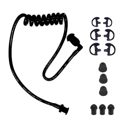 Walkie Talkie Earpiece Accessories Acoustic Clear Coil Tube with Silicone Ear Moulds Mold and Soft Tips (Black)