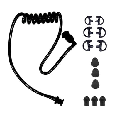 Walkie Talkie Earpiece Accessories Acoustic Clear Coil Tube with Silicone Ear Moulds Mold and Soft Tips (Black)