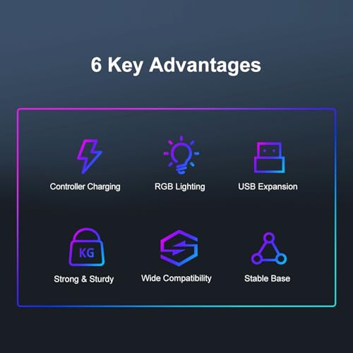 3 in 1 Controller Stand, RGB Headset and 2 Pro Controller Holder with 2 USB .0 Ports and 1 USB C Port, for Gaming Accessories Organization and Charging