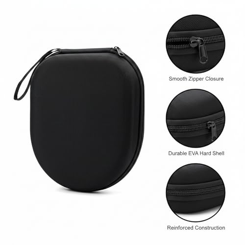Hard Shell EVA Headphone Case for Over-Ear Models, Protective Travel Storage with Zipper, Black