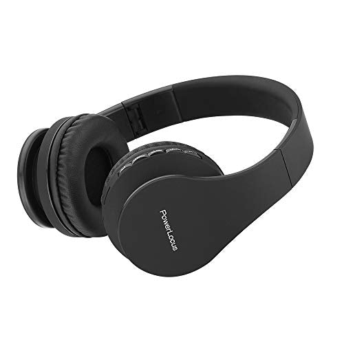 PowerLocus Wireless Bluetooth Over-Ear Stereo Foldable Headphones, Wired Headsets Rechargeable with Built-in Microphone for iPhone, Samsung, LG, iPad (Black) - color: Black