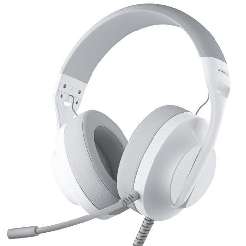WIRWTRU Wired Gaming Headset for PS5, Xbox, Xbox Series X|S, PC, PS4 | 198g Lightweight Design, Noise Cancelling Microphone, Soft Earmuffs, 3.5mm Jack for Gaming & Work - color: White&Grey