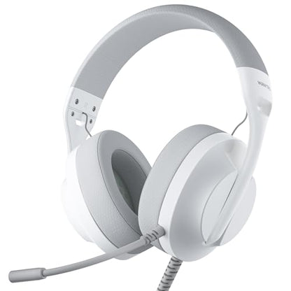 WIRWTRU Wired Gaming Headset for PS5, Xbox, Xbox Series X|S, PC, PS4 | 198g Lightweight Design, Noise Cancelling Microphone, Soft Earmuffs, 3.5mm Jack for Gaming & Work - color: White&Grey
