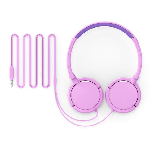 Philips K2019 Lightweight On-Ear Wired Kids Headphones - Built-in Mic, Safe Volume Limited, Foldable & Durable, Pink - color: Pink
