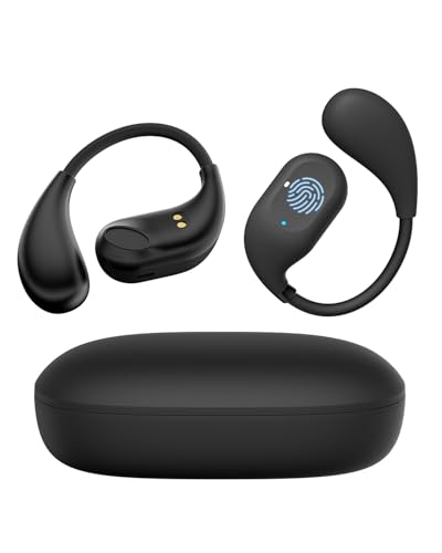 Open Ear Headphones, Wireless Bluetooth Headphones 5.3 Sports with Adjustable Ear Hooks, Touch Control Earphones, LED Display Charging Case and 50H Playtime for Men and Women