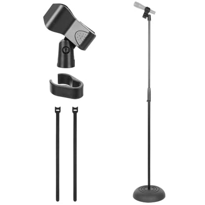Pyle Adjustable Height Microphone Stand, 36.2" - 63.7” Inches Universal Mic Holder, Compact Design, Sturdy and Lightweight, Ideal for Studio and Concerts, With Mic Clip, Rubber Base (Black) - size: 36.2" - 63.7”