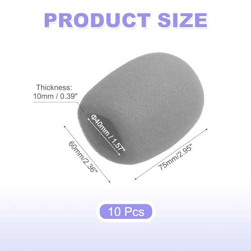 MECCANIXITY 10pcs Microphone Foam Covers, 40mm (1.57") ID 10mm (0.39") Thickness Microphone Windscreen Foam Cover for Most Handheld Microphones, Gray - color: Gray