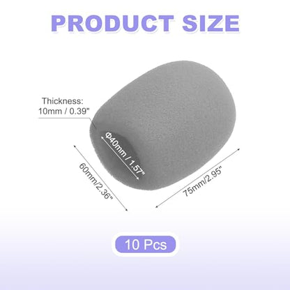 MECCANIXITY 10pcs Microphone Foam Covers, 40mm (1.57") ID 10mm (0.39") Thickness Microphone Windscreen Foam Cover for Most Handheld Microphones, Gray - color: Gray