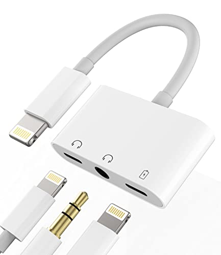 Lightning to 3.5mm Headphone Adapter (3in1) for iPhone AUX Dongle Audio Charger Jack Cable Splitter MFI Certified 11 12 13 14 Pro Max 7 8 Plus for iPad Music Connector Earphone Cord Converter