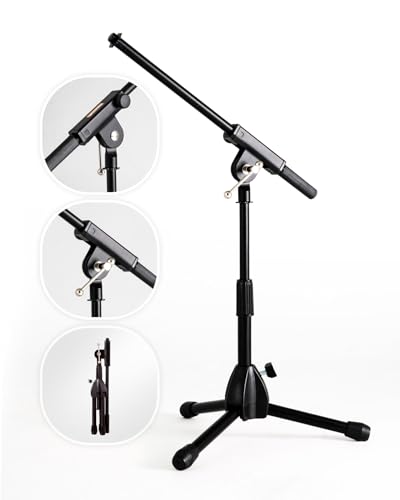 Stage Rocker Foldable Tripod Low-Profile Mic Boom Stand - Height Extending from 9.6'' to 16.9'', w/Adjustable Telescoping Arm Up to 9'', Lightweight/Convenient, Black, Powered by Hamilton(SR610121B) - size: 1 Pack