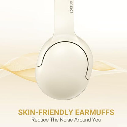 LORELEI B-E5 Kids Bluetooth Headphones, Wireless Headphones for Kids, Foldable 40H Playtime, Built-in mic, On Ear Headsets for Child/Teens/School/Tablet(Beige White) - color: White