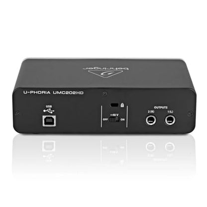 Behringer UMC202HD Audiophile 2x2, 24-Bit/192 kHz USB Audio Interface with Midas Mic Preamplifiers | For Recording Microphones and Instruments