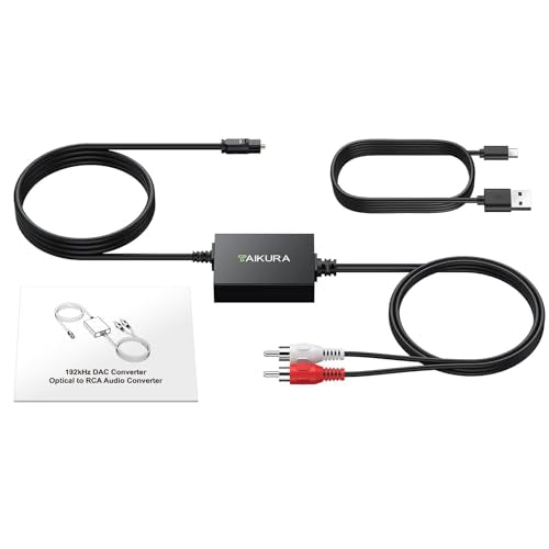 Optical to RCA Converter with Built-in Amplifier, Plug and Play | 6ft/1.8m Digital to Analog Audio Converter,192kHz 24bit ,Compatible with TV/DVD/Blu-ray players/game consoles,Space saving