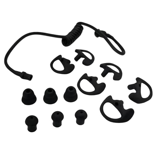 Walkie Talkie Earpiece Accessories Acoustic Clear Coil Tube with Silicone Ear Moulds Mold and Soft Tips (Black)