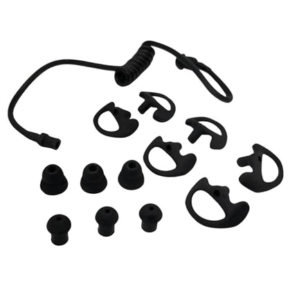 Walkie Talkie Earpiece Accessories Acoustic Clear Coil Tube with Silicone Ear Moulds Mold and Soft Tips (Black)