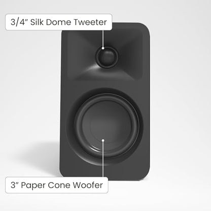 Kanto ORA 100W Powered Reference Desktop Speakers with Bluetooth - Black - Pair - color: Black, size: 3" Woofer - 100 Watts