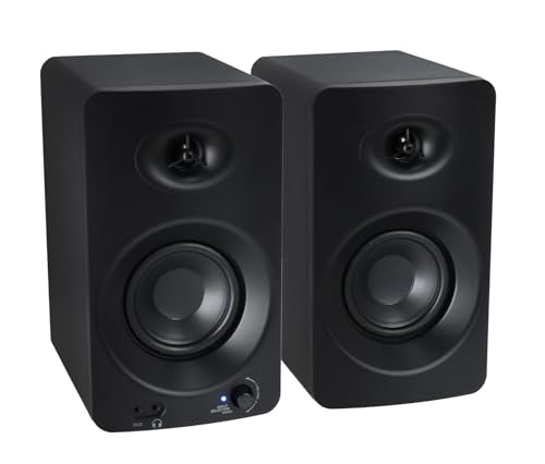 Rockville ASM4 4" Powered Active Studio Monitor Pair with RVSM1 Stands | 200W Peak / 50W RMS, Class D, Bluetooth 5.0, Optical/TS/RCA/3.5mm Inputs, DSP Tuned, RRS190S 3-Angle Isolation Pads, 6-items